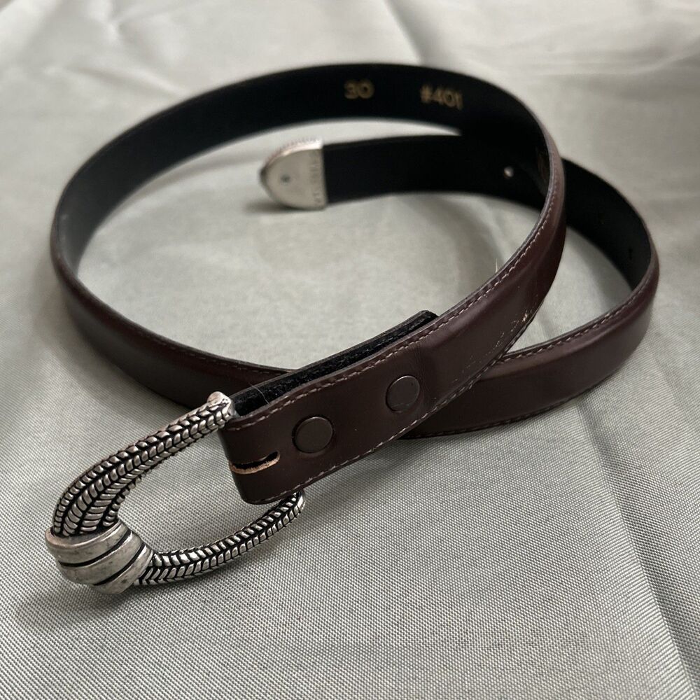 Vtg 90s Vicenza Brown Leather Belt Woven Braided Toggle Hook Buckle 1271 Sz 30